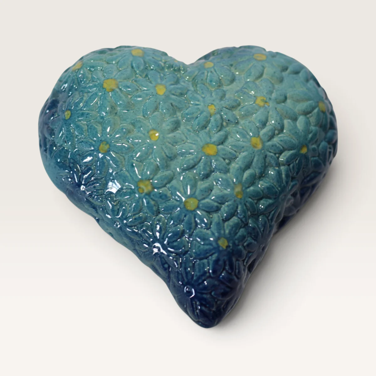 Flower Embossed Heart (blue) — handmade New Zealand pottery