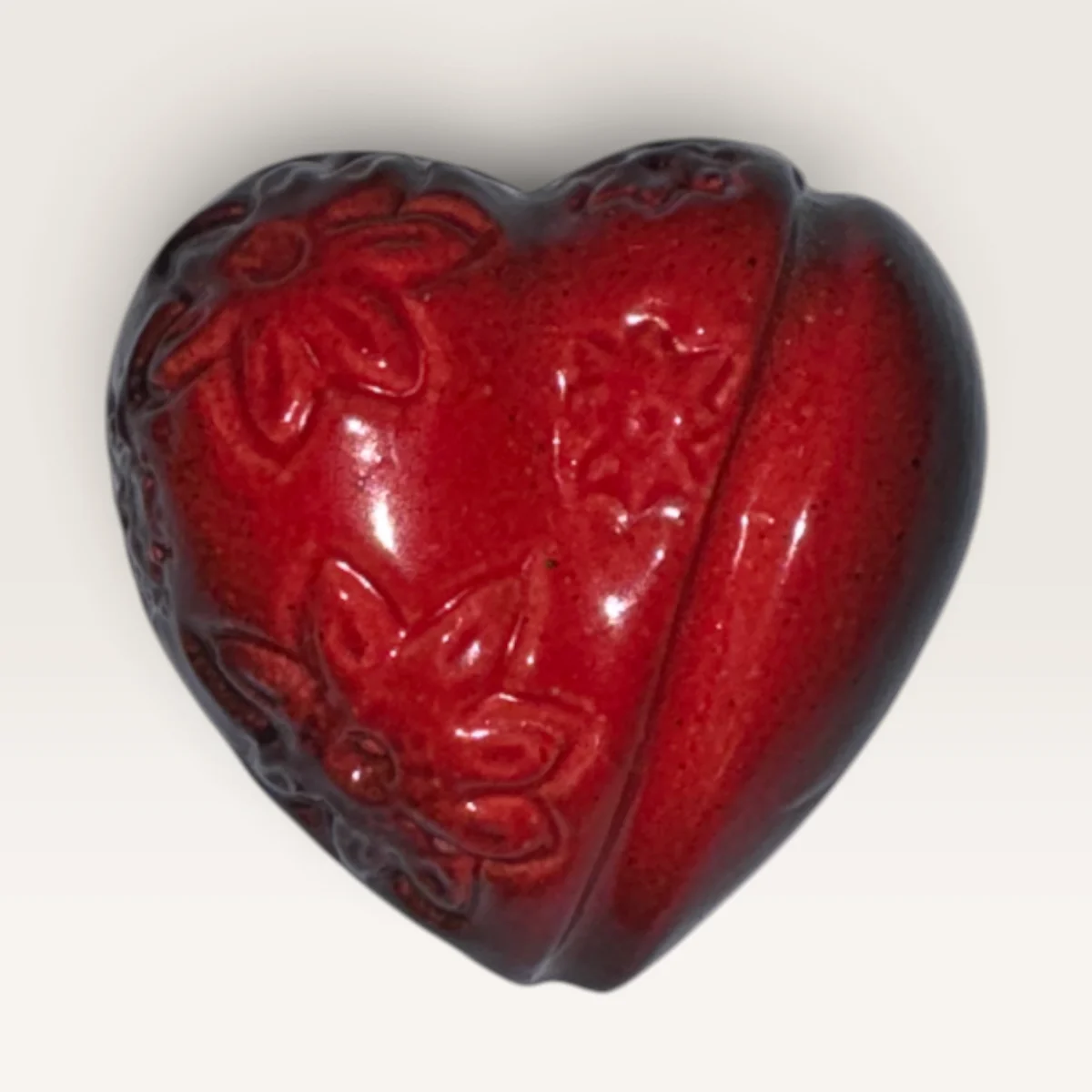 Flower Embossed Heart (red) — handmade New Zealand pottery