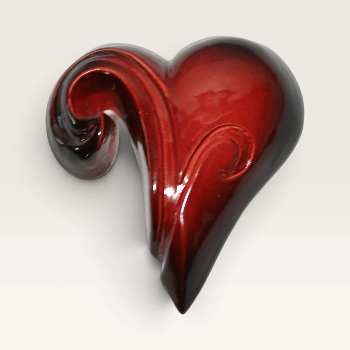 Heart Koru (red) — handmade New Zealand pottery