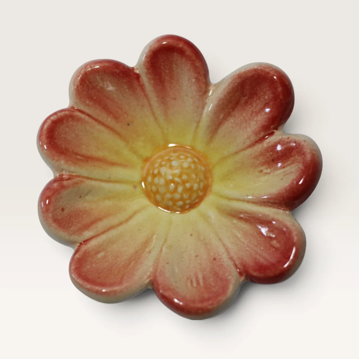 Medium Flower (yellow red) — handmade New Zealand pottery